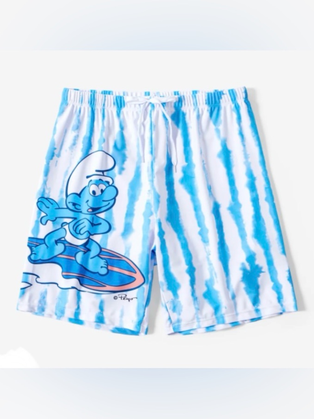 Patpat Men Smurfs Light Blue Tie-Dye Swim Trunk, Size S